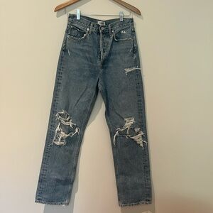 Straight leg distressed jeans